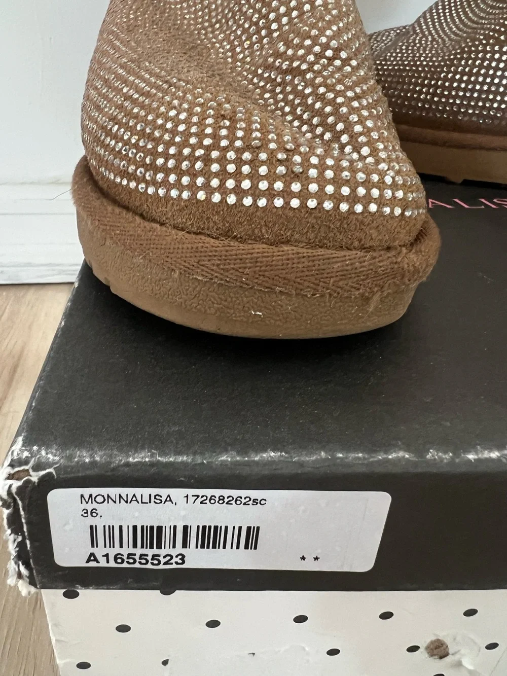 MonnaLisa Brown Crystal-Embellished Fur-Trim Booties Size 36 Ski boots